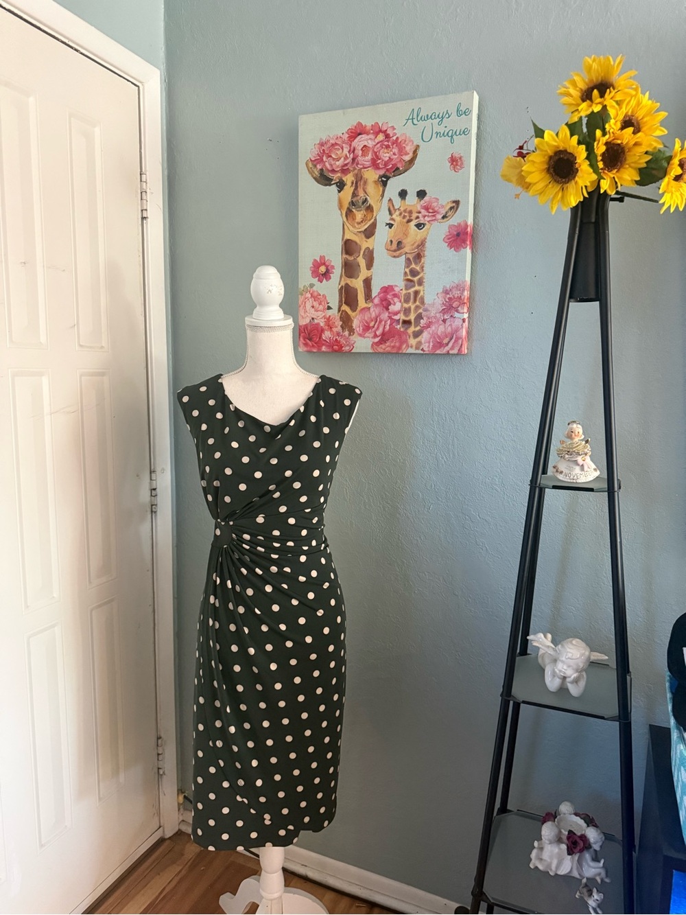 Polka Dot Twist-Waist Sheath Dress